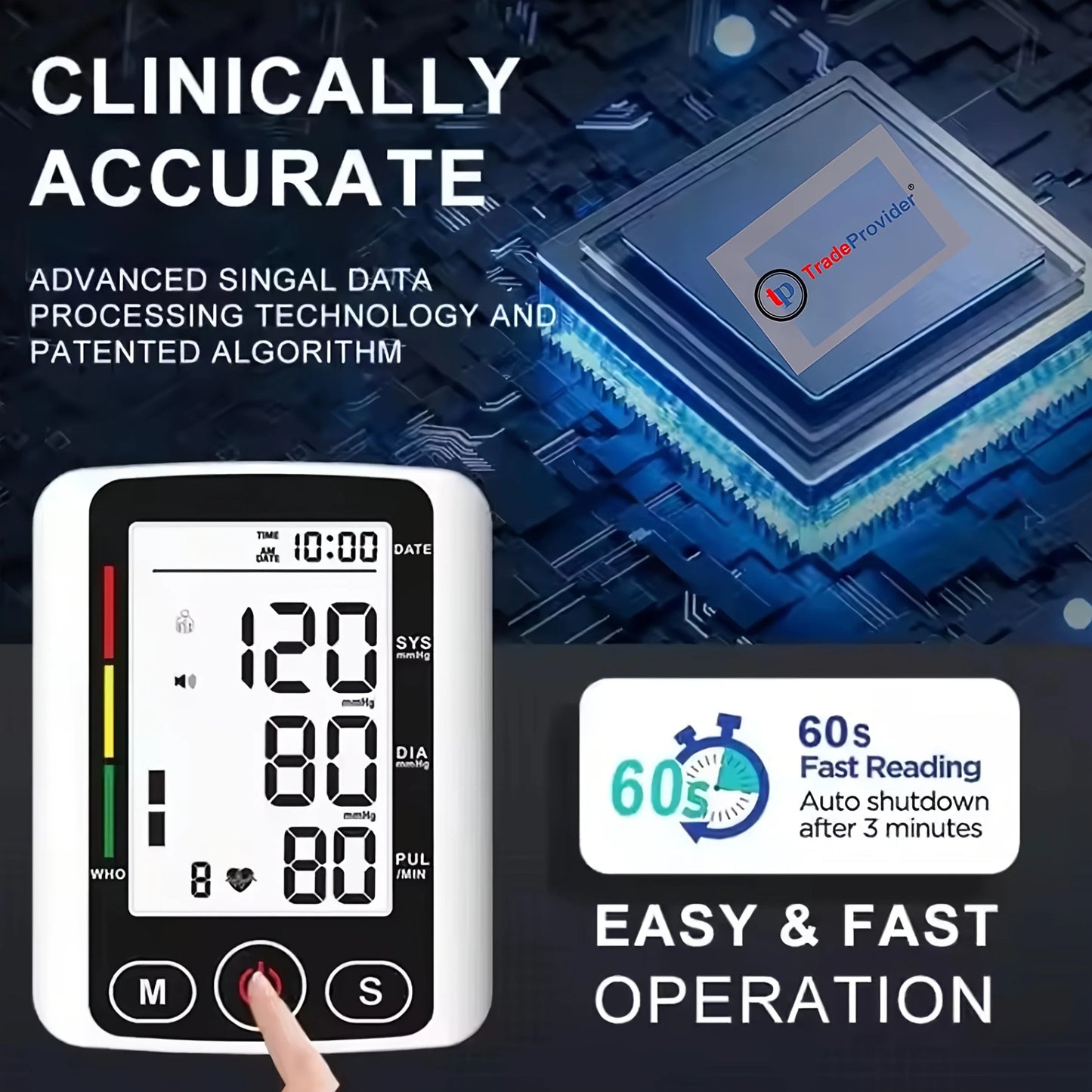 Automatic Upper Arm Blood Pressure Monitor Voice Broadcast Heart Rate