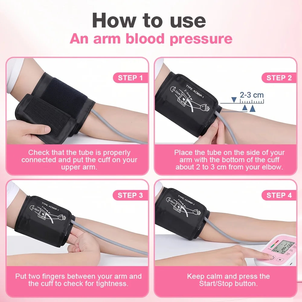Automatic Upper Arm Blood Pressure Monitor Heart Rate LCD Display
