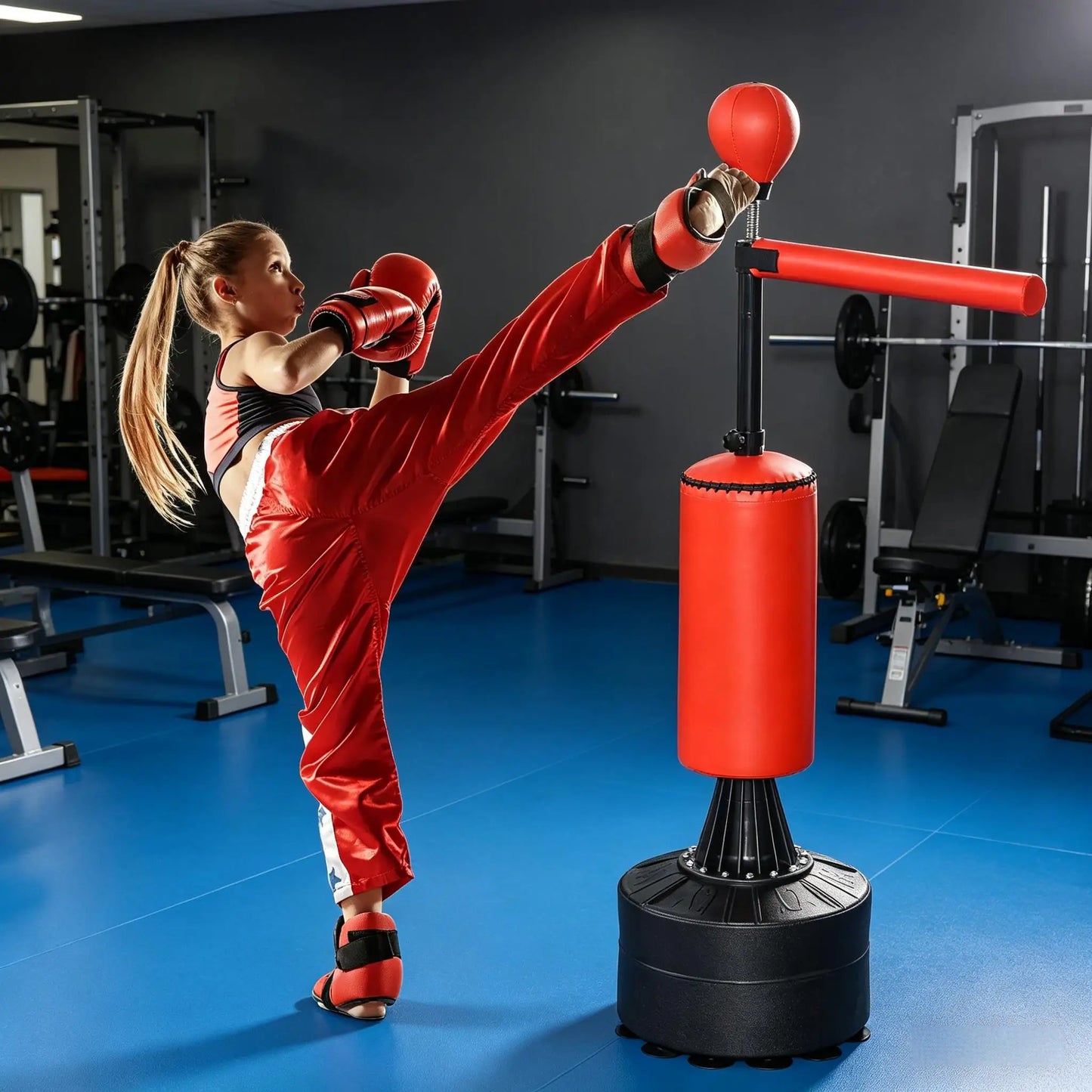 Freestanding Rotating Punching Bag With Speed Ball And Gloves