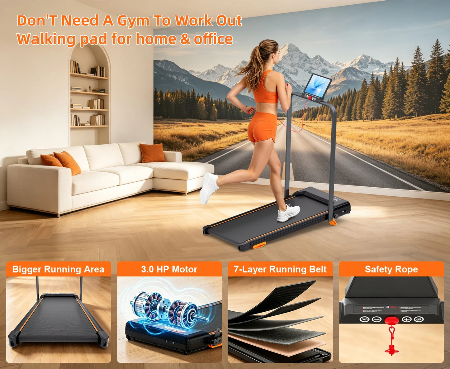 Foldable Indoor Treadmill With 3HP Motor And Manual Incline