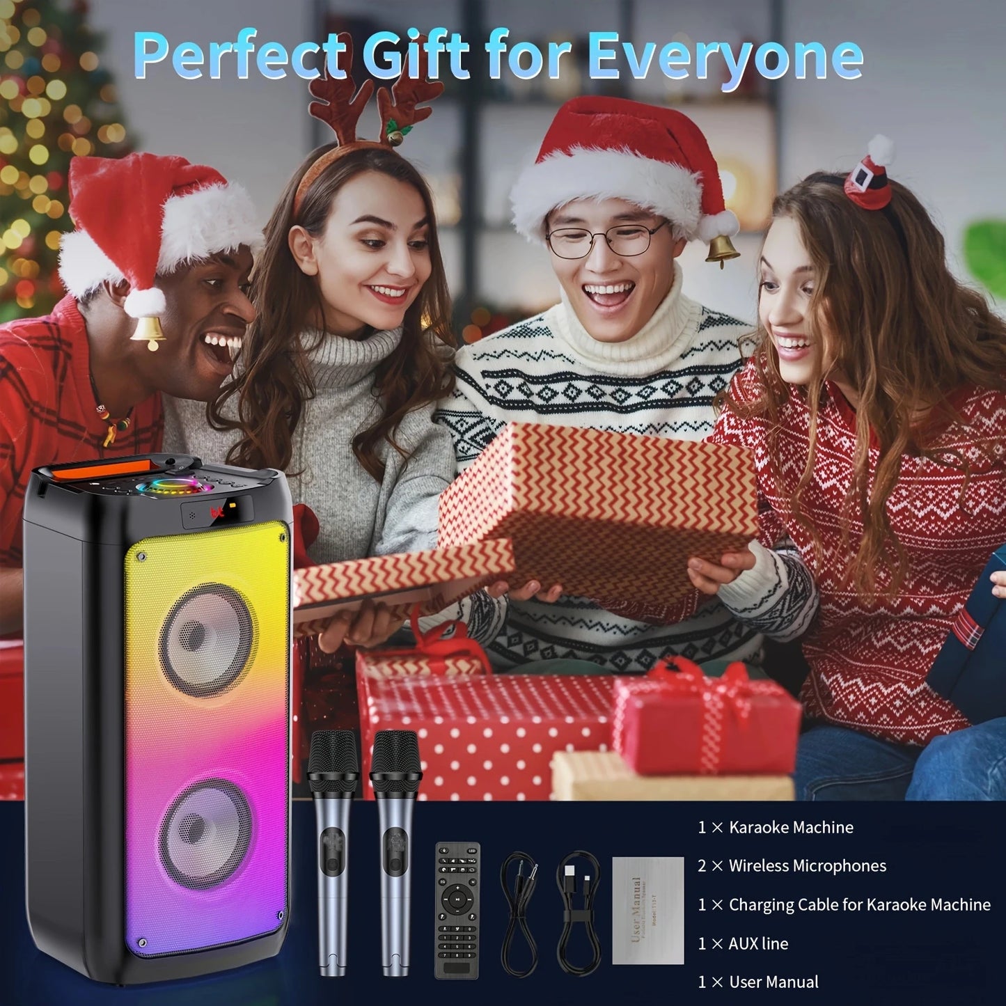 FanFun Bluetooth Karaoke Speaker System With LED Lights Remote Control
