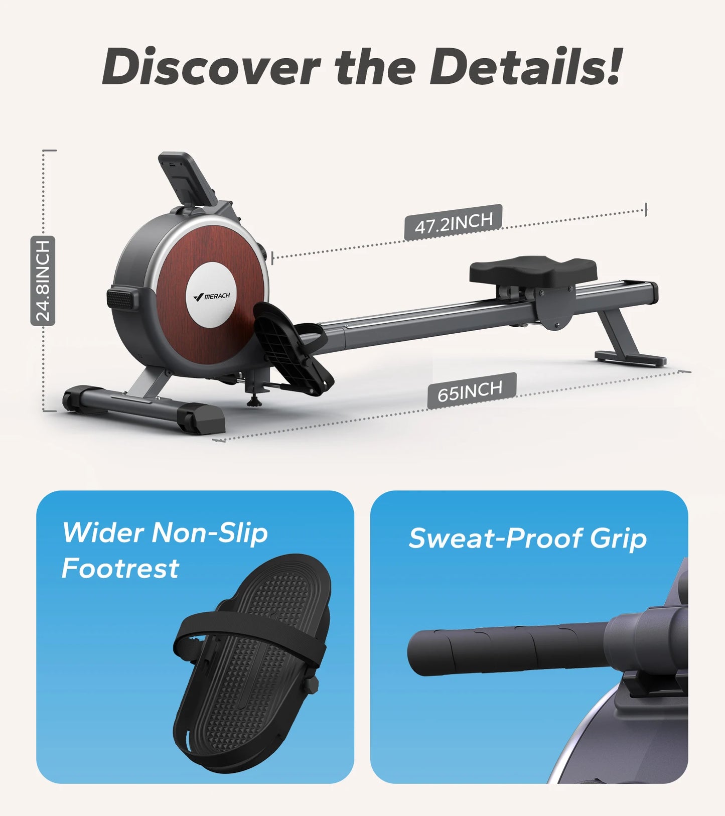 Merach Magnetic Rowing Machine With Bluetooth And Dual Rail