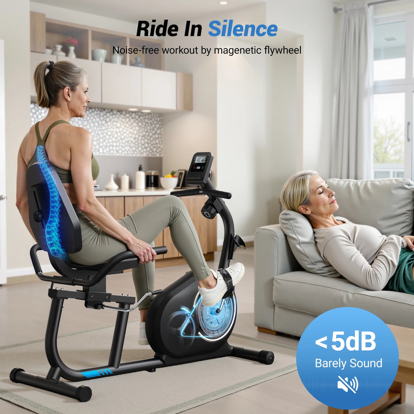 MERACH Magnetic Recumbent Exercise Bike Bluetooth Heart Rate LCD Monitor