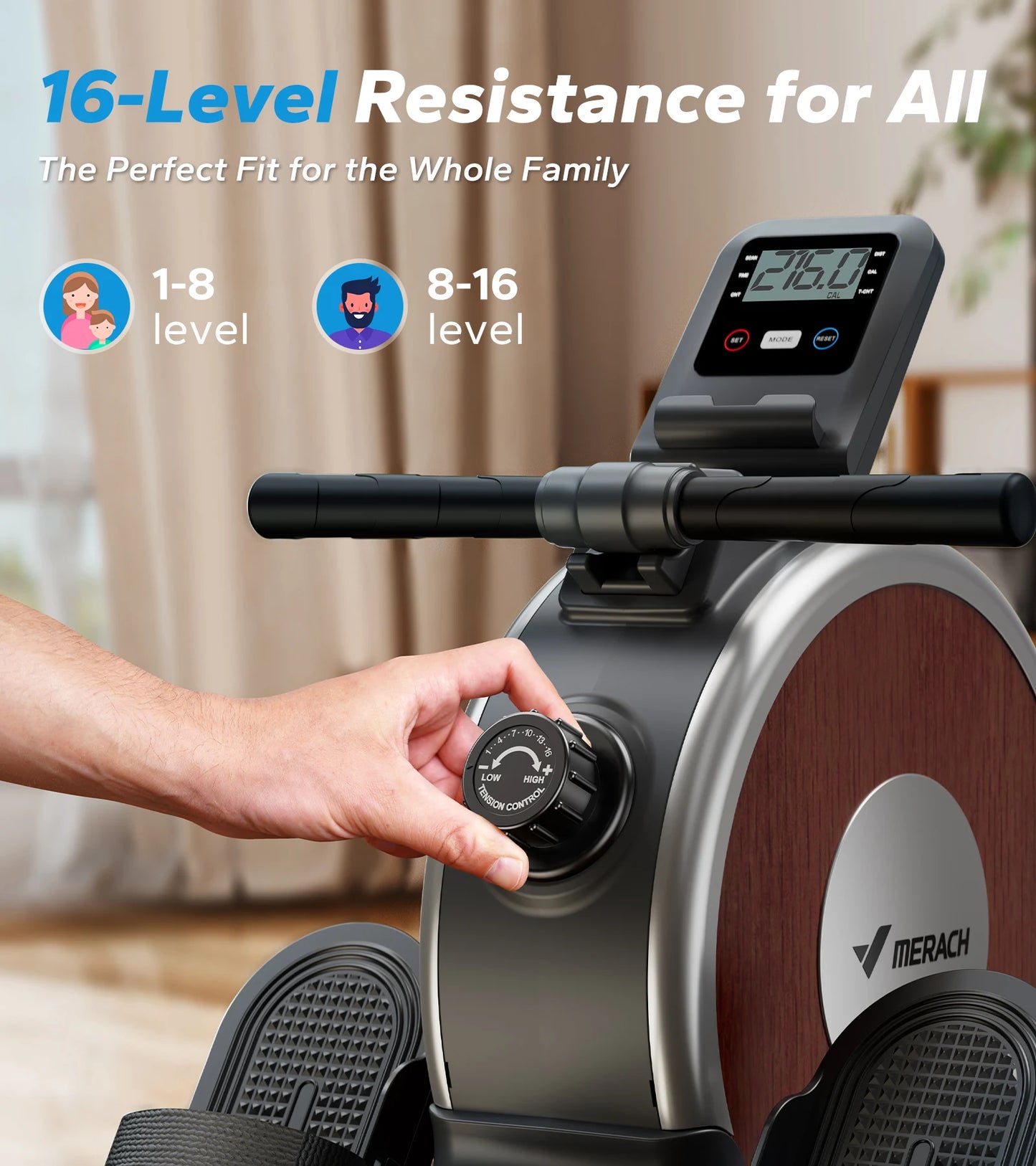 Merach Magnetic Rowing Machine With Bluetooth And Dual Rail