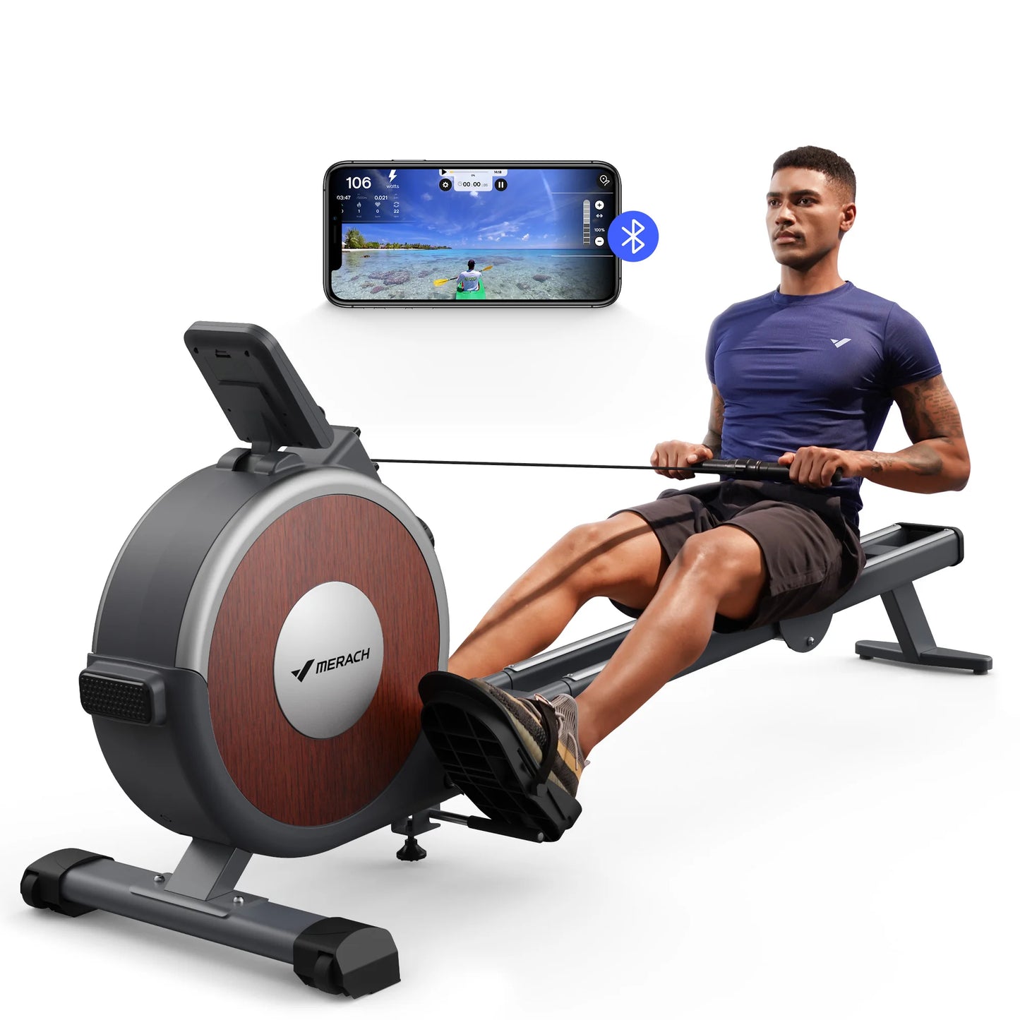 Merach Magnetic Rowing Machine With Bluetooth And Dual Rail