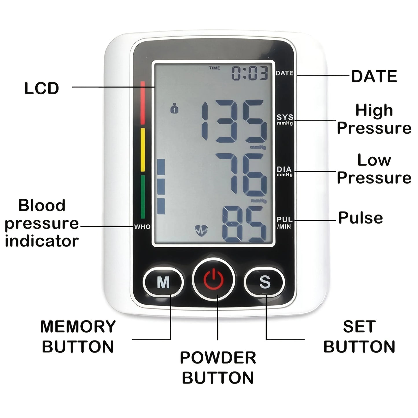 Automatic Upper Arm Blood Pressure Monitor Voice Broadcast Heart Rate