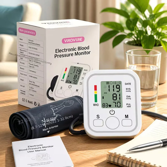 Automatic Upper Arm Blood Pressure Monitor Heart Rate LCD Display