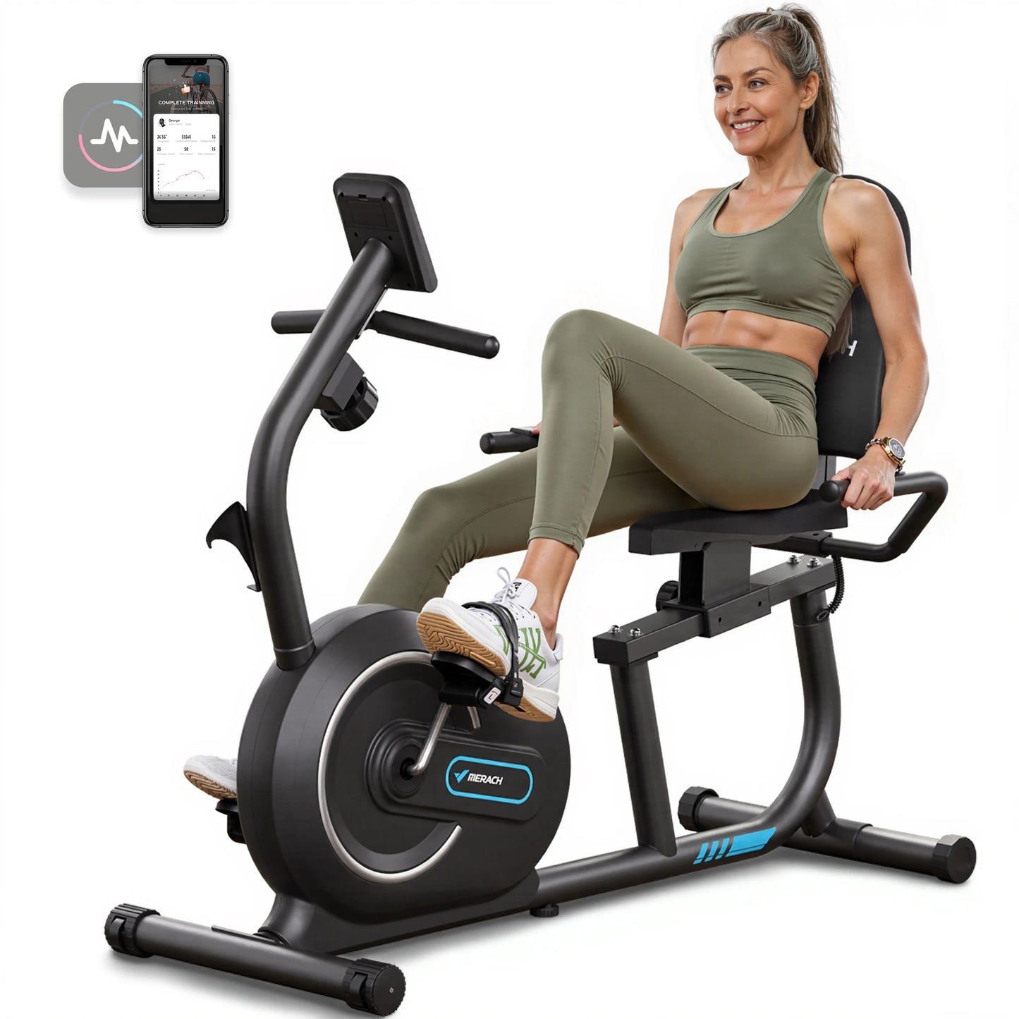 MERACH Magnetic Recumbent Exercise Bike Bluetooth Heart Rate LCD Monitor