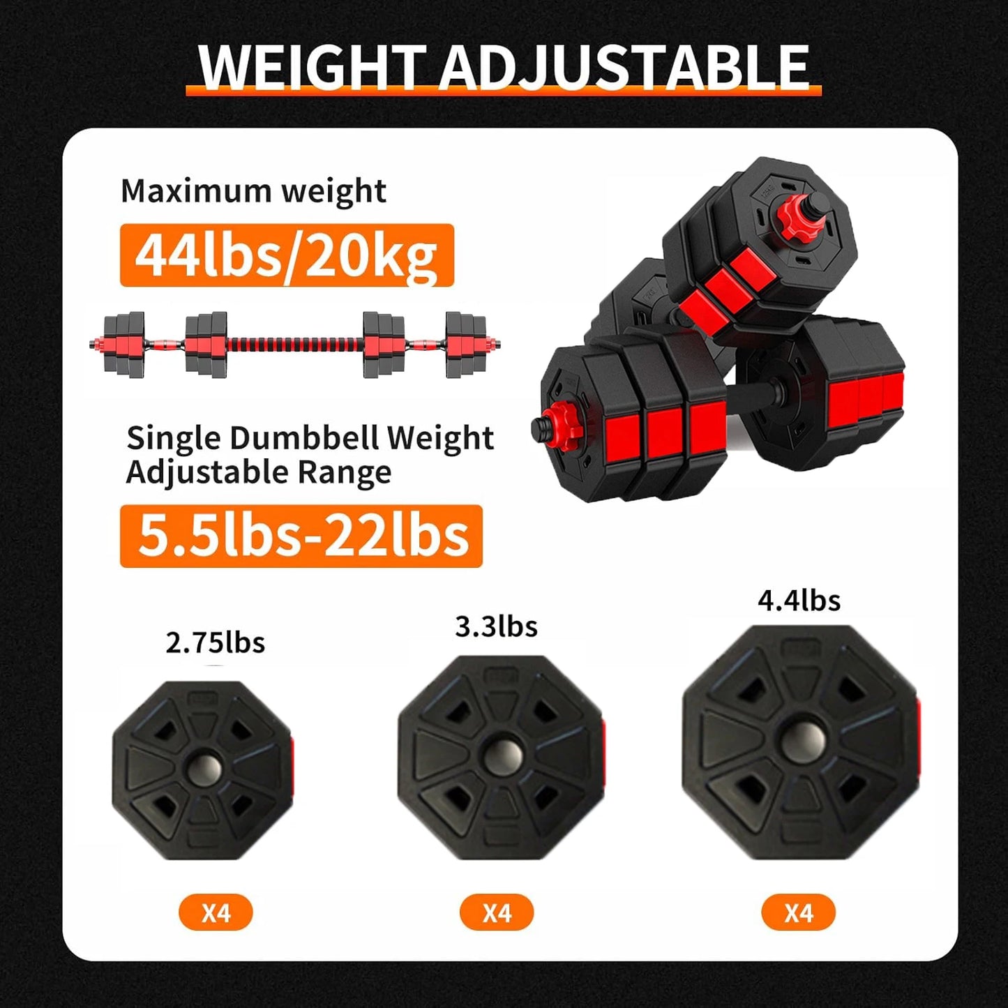 Adjustable Dumbbell To Barbell Fitness 44 Pound Set