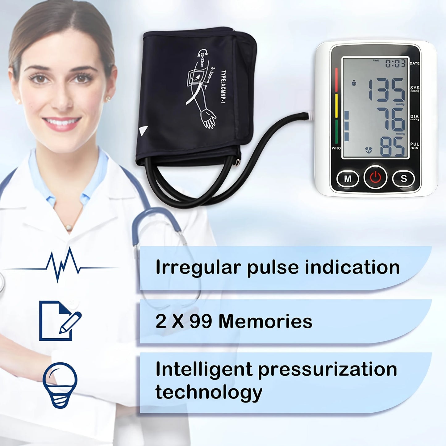 Automatic Upper Arm Blood Pressure Monitor Voice Broadcast Heart Rate