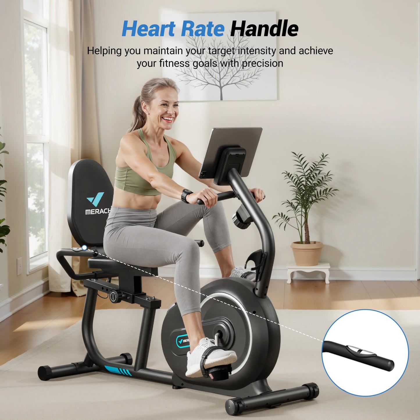 MERACH Magnetic Recumbent Exercise Bike Bluetooth Heart Rate LCD Monitor