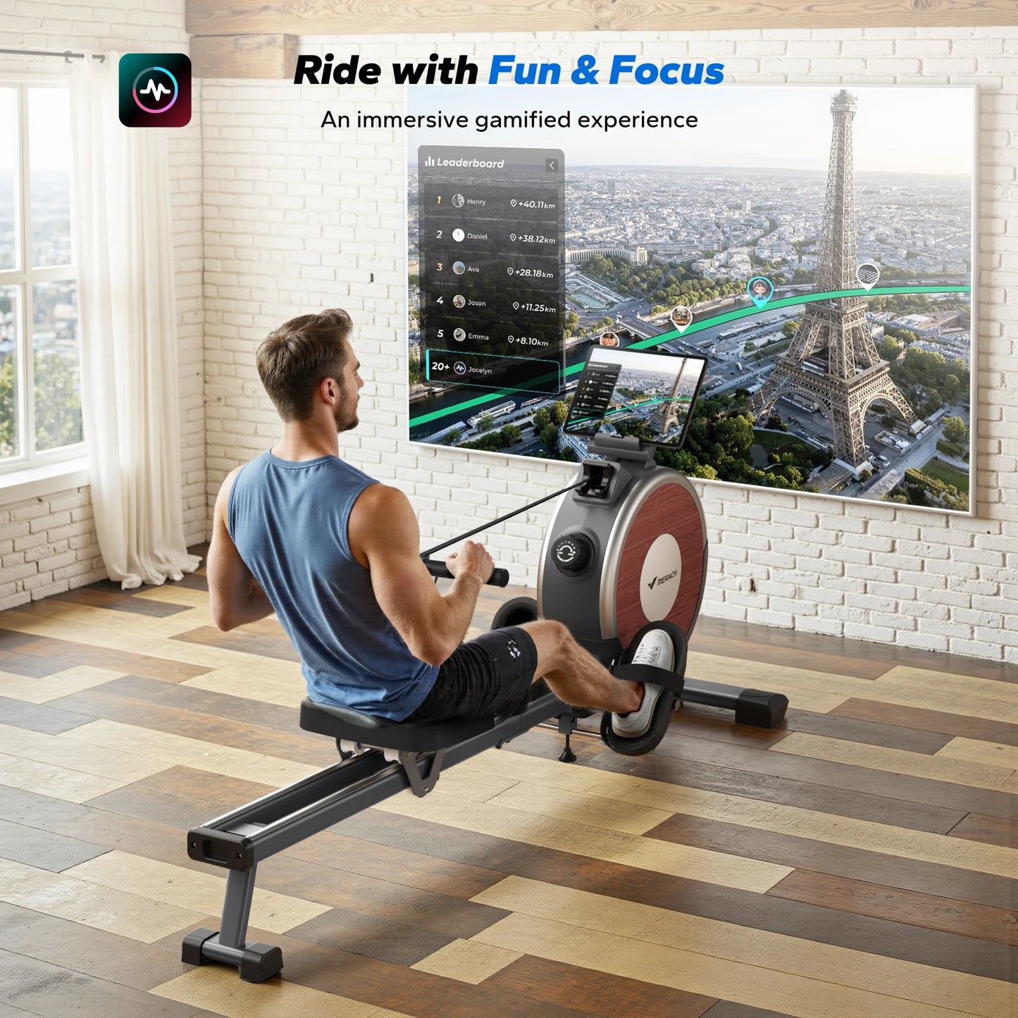 Merach Magnetic Rowing Machine With Bluetooth And Dual Rail