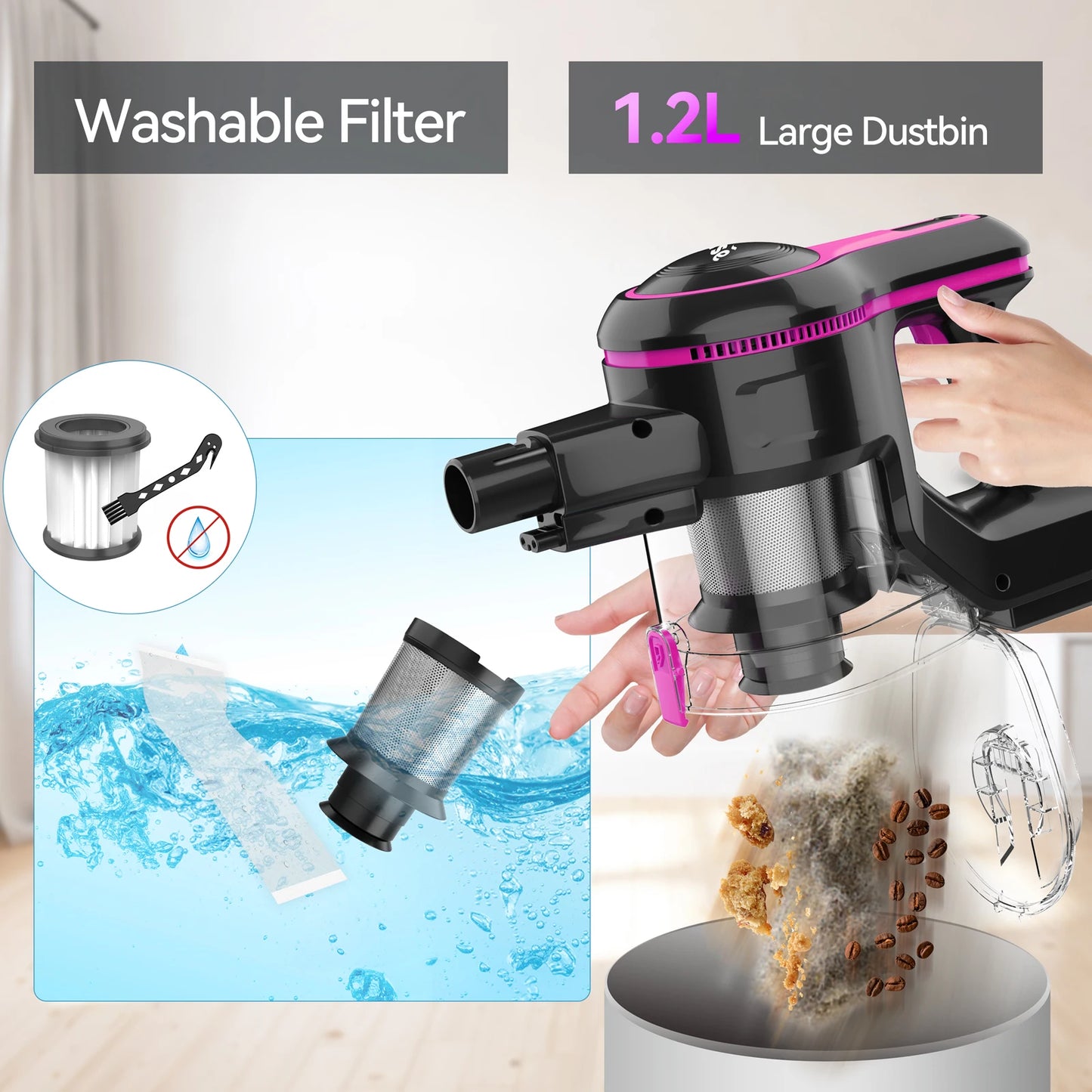 INSE Cordless Vacuum Cleaner Strong Suction Bagless Rechargeable Home Cleaning