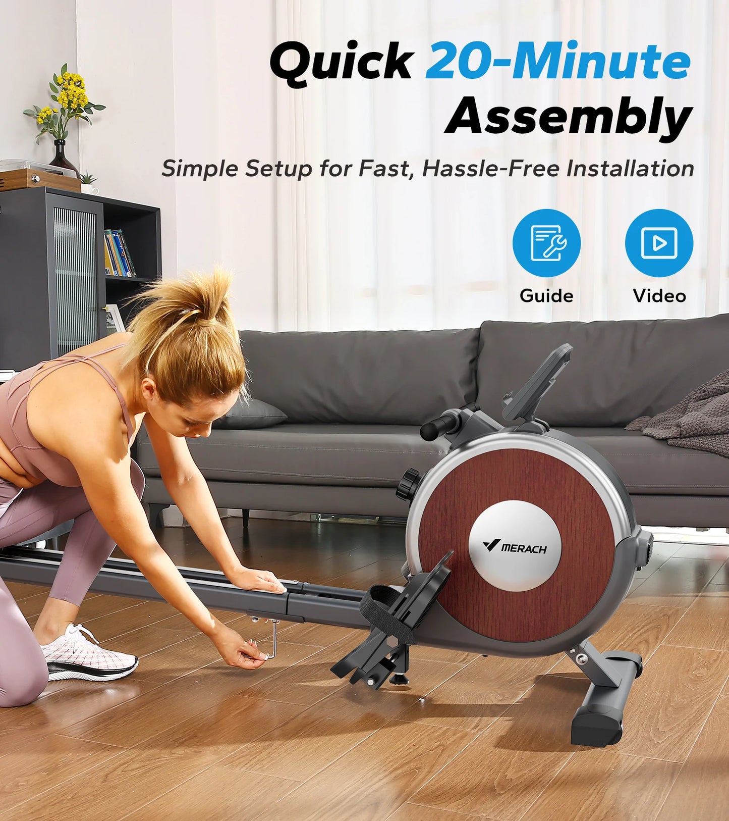 Merach Magnetic Rowing Machine With Bluetooth And Dual Rail