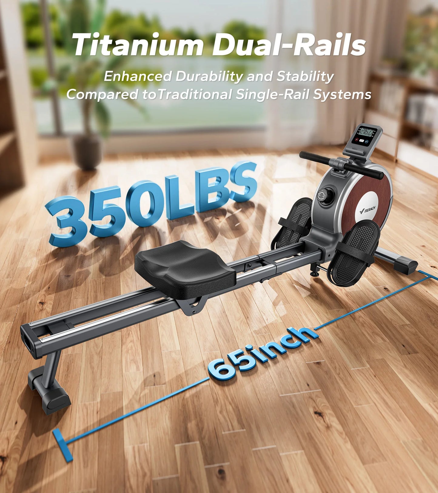 Merach Magnetic Rowing Machine With Bluetooth And Dual Rail