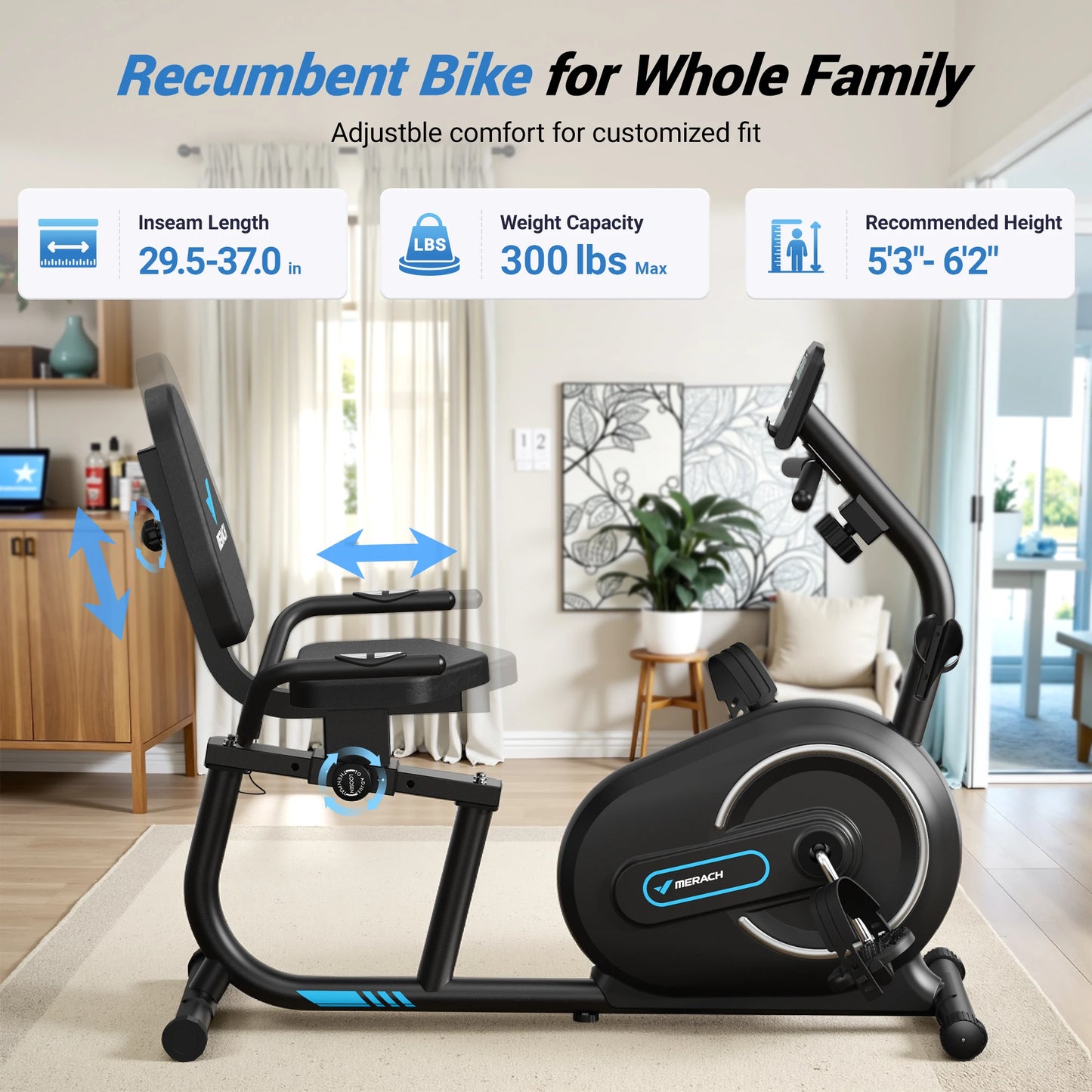 MERACH Magnetic Recumbent Exercise Bike Bluetooth Heart Rate LCD Monitor