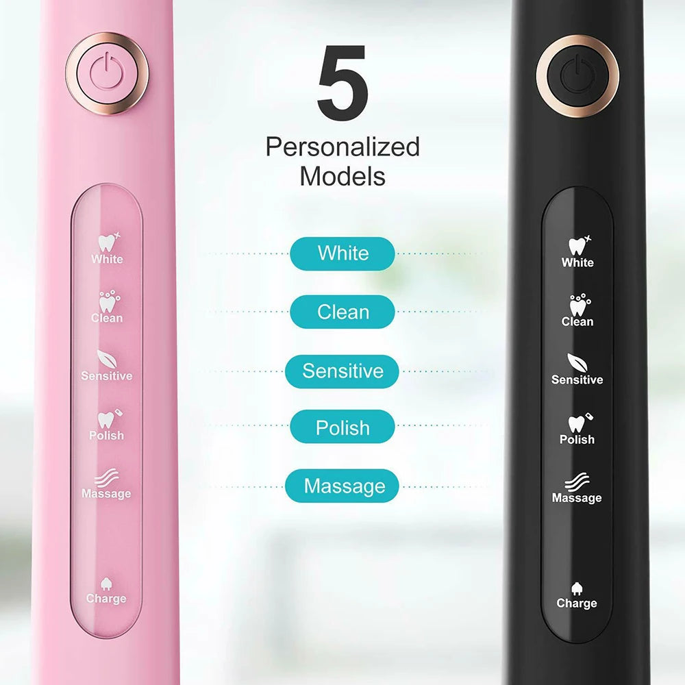 Fairywill Electric Sonic Toothbrush Waterproof Rechargeable 8 Replacement Heads