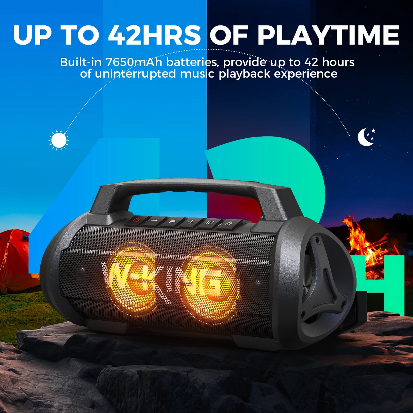 W-King 70W Portable Bluetooth Speaker IPX6 Waterproof Subwoofer Bass Boost