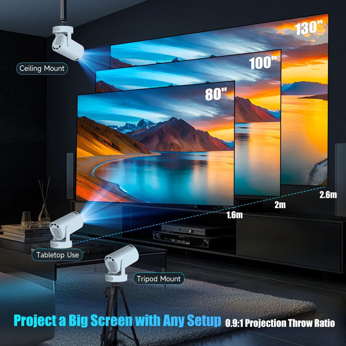 Magcubic HY300 Projector 8000 Lumens Home Theater WiFi Bluetooth Speaker