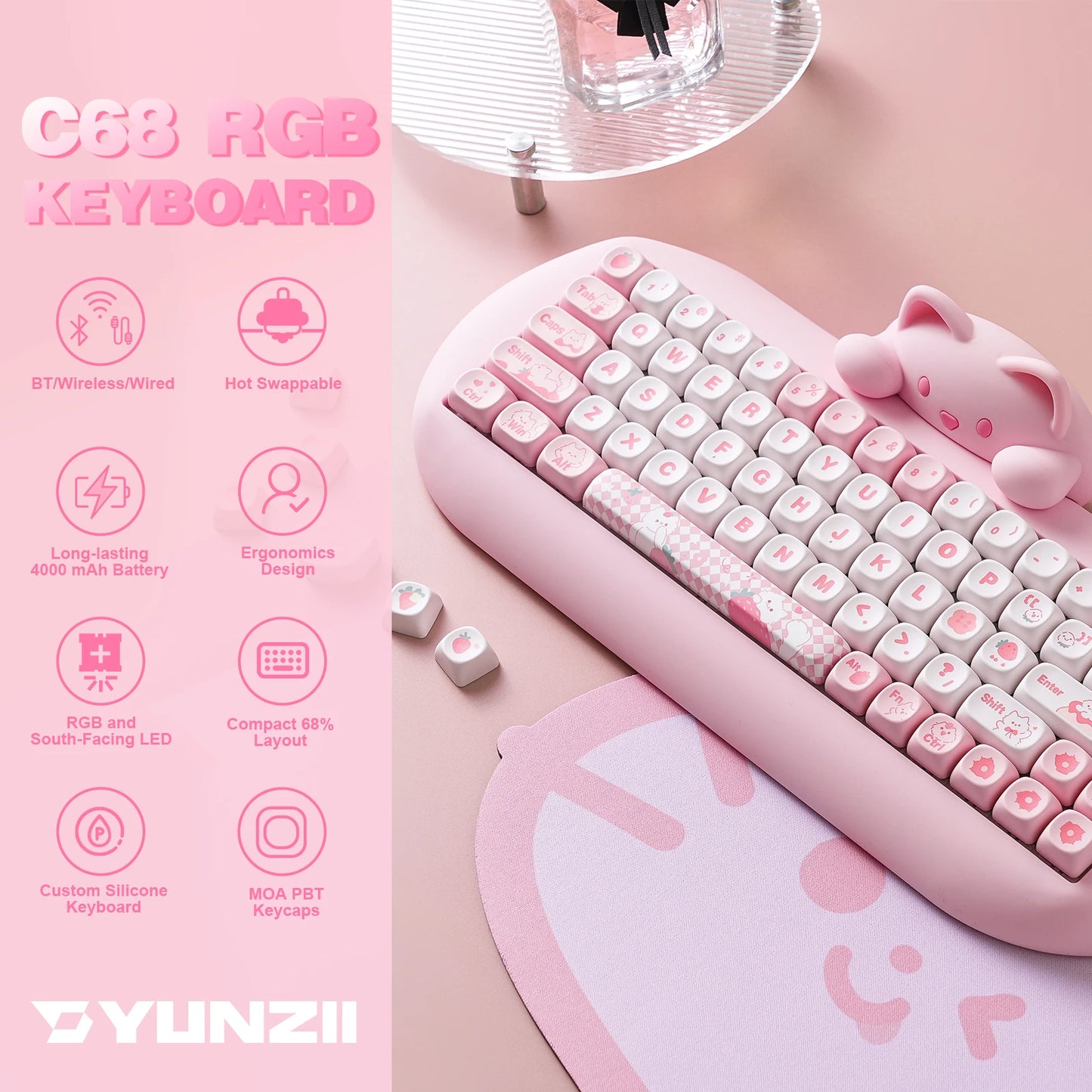 Yunzii C68 Wireless Custom Mechanical Keyboard With RGB
