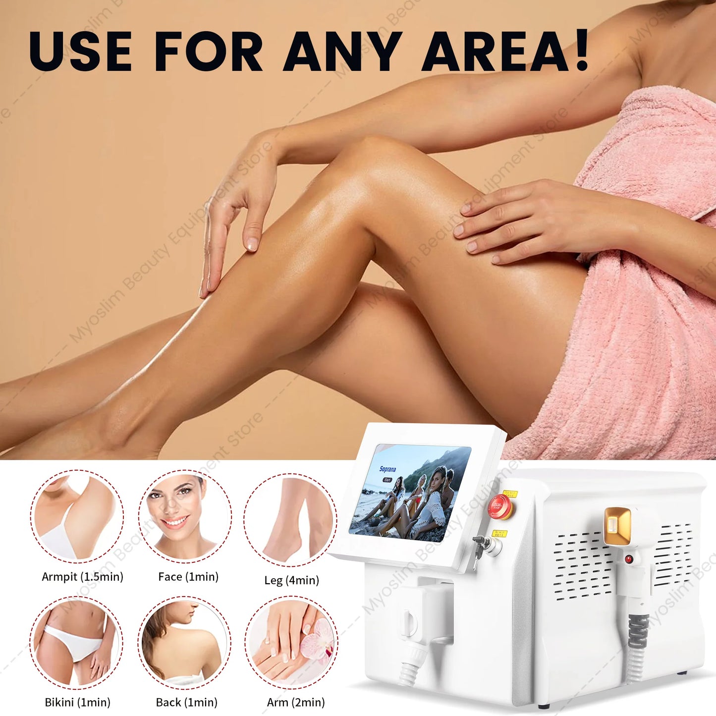 Myoslim 3 Wavelength Diode Permanent Hair Removal Machine Ice Cooling
