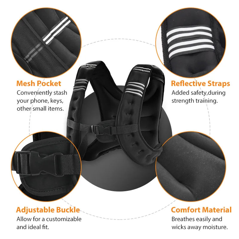 Weight Vest With Reflective Stripe For Strength Training Running Fitness