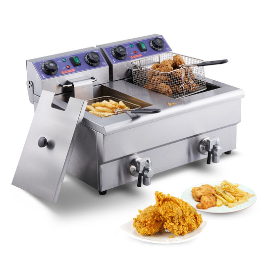 SucceBuy Commercial Electric Deep Fryer Dual Removable Tank Countertop Appliance