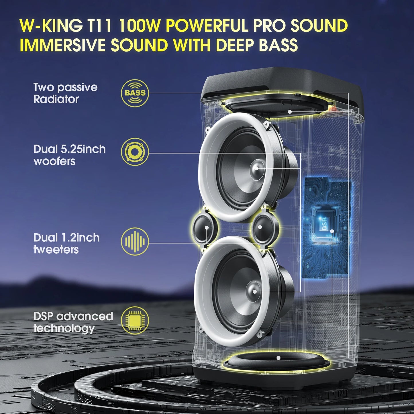 W-King T11 100W Bluetooth Portable Speaker Waterproof