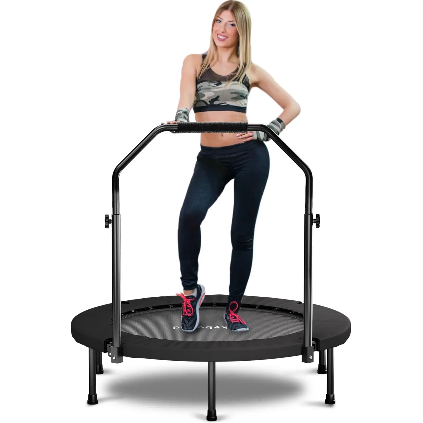 Foldable Adult Fitness Trampoline Rebounder With Adjustable Handle