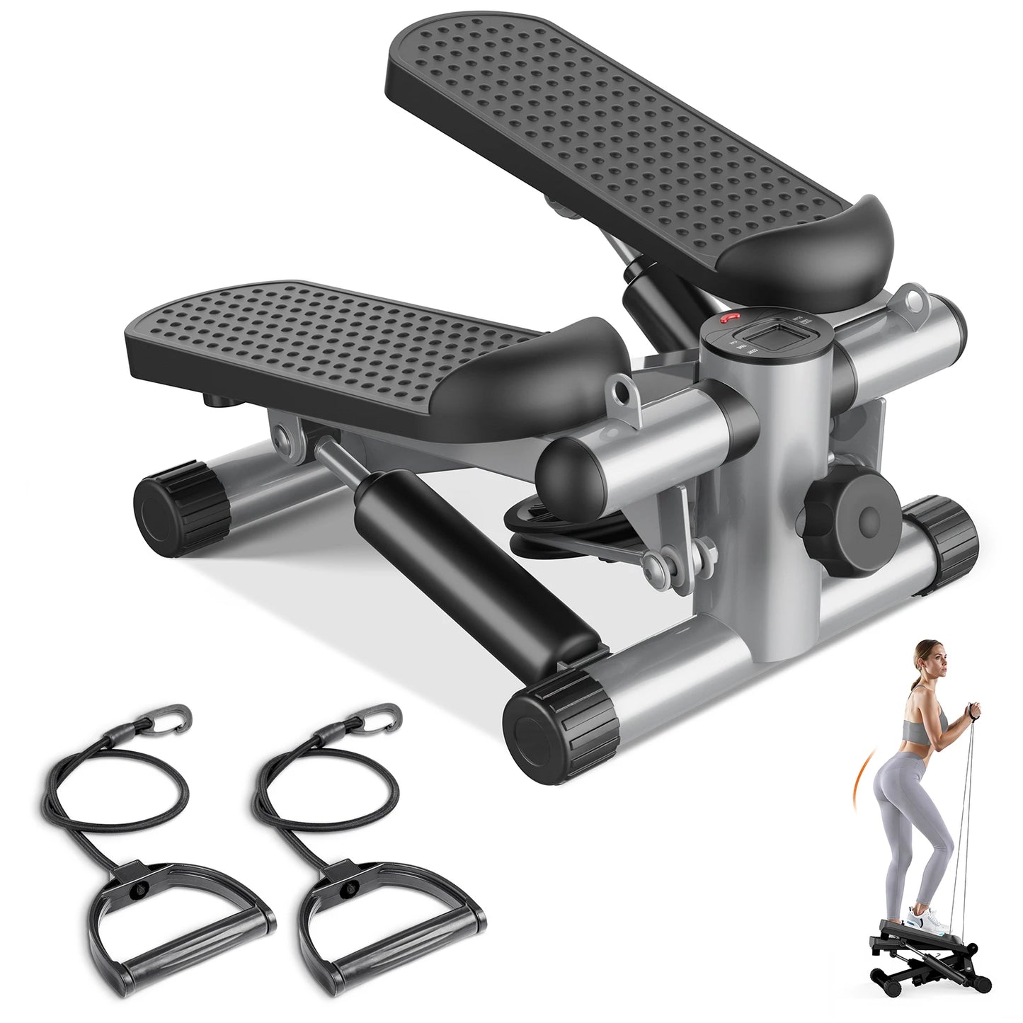 Compact Mini Stepper With Resistance Bands Home Cardio LCD Monitor