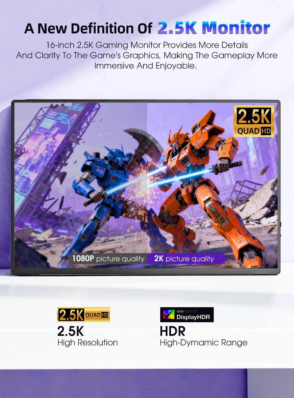 Uperfect Portable Monitor Qled Gaming Display With Speakers Usb Hdmi