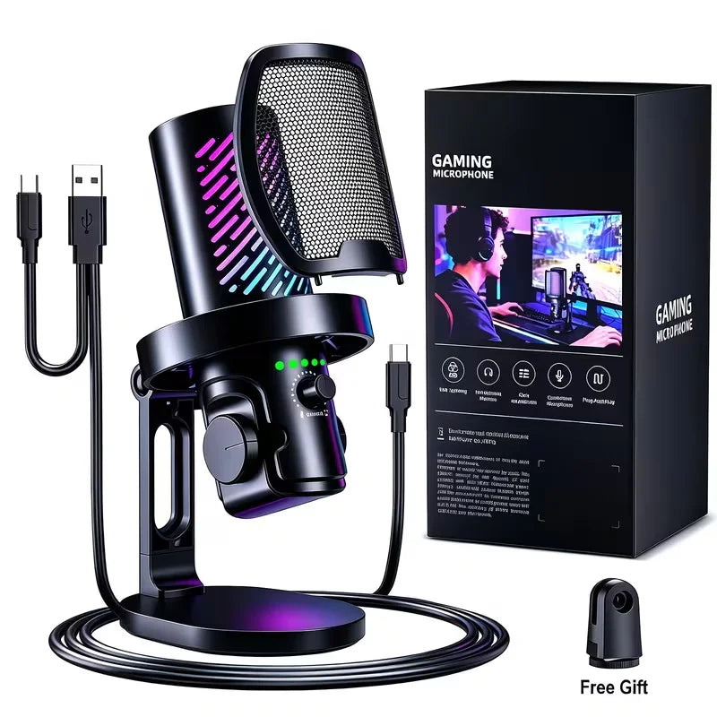 Tenlamp USB Gaming Microphone With Gain Control And Noise Cancelling