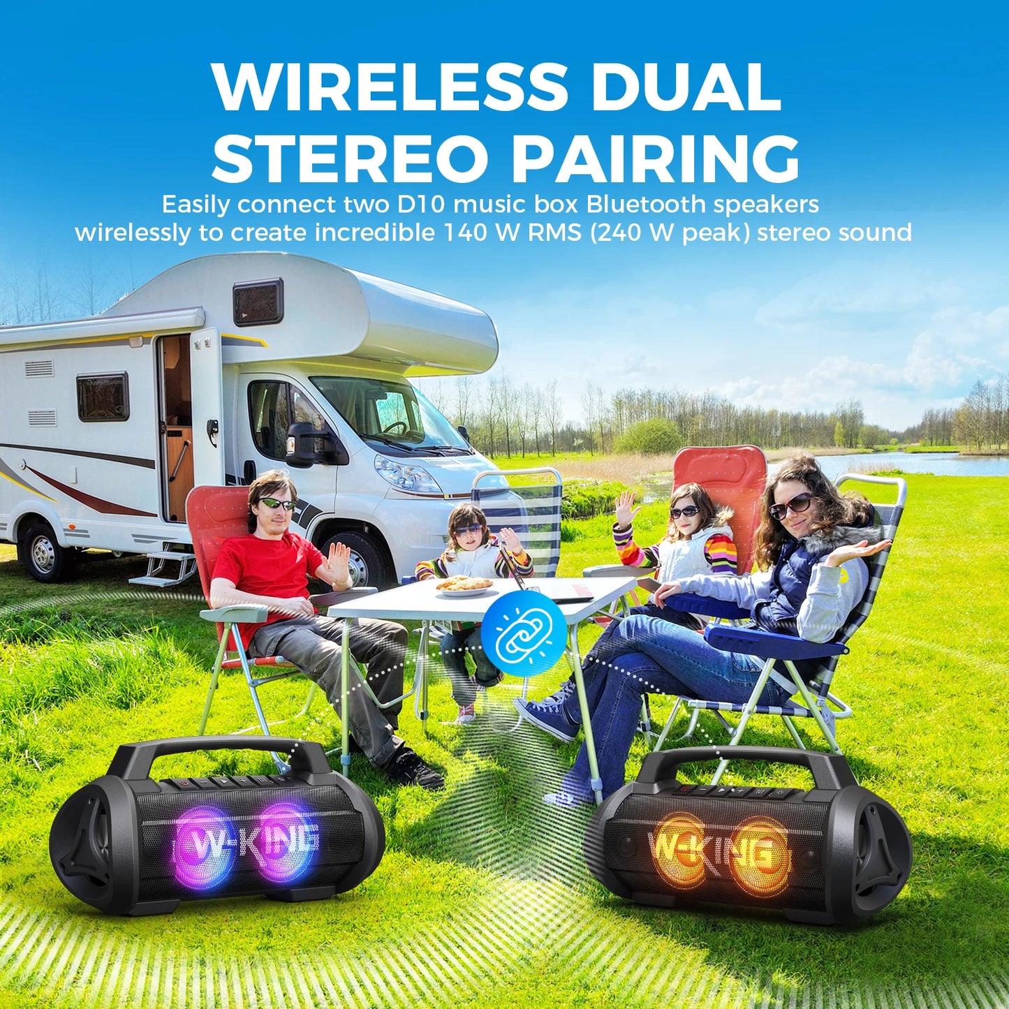 W-King 70W Portable Bluetooth Speaker IPX6 Waterproof Subwoofer Bass Boost