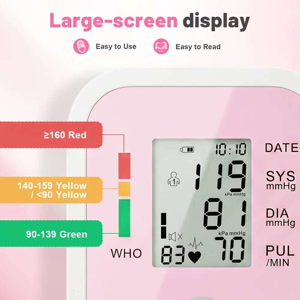 Automatic Upper Arm Blood Pressure Monitor Heart Rate LCD Display