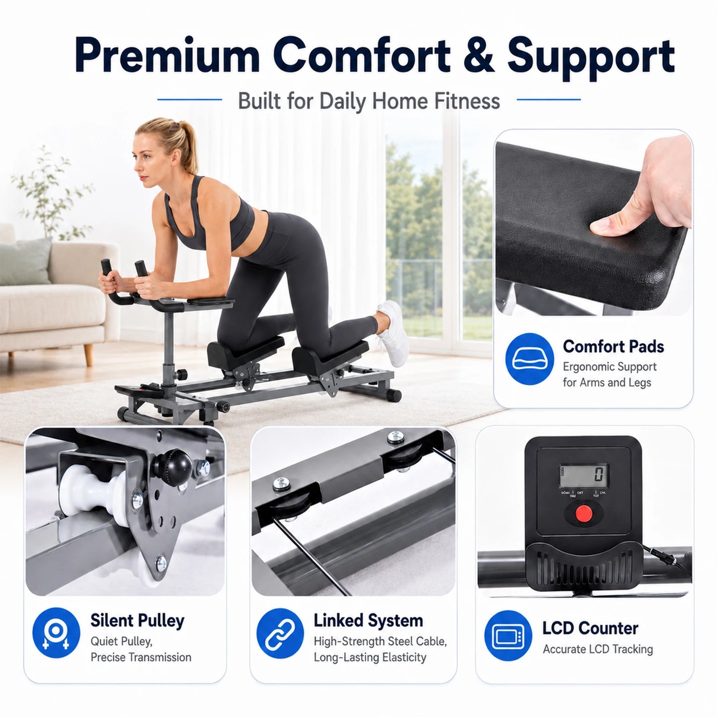 Adjustable Back Stretcher Crawling Machine Counter Home Gym Fitness Training