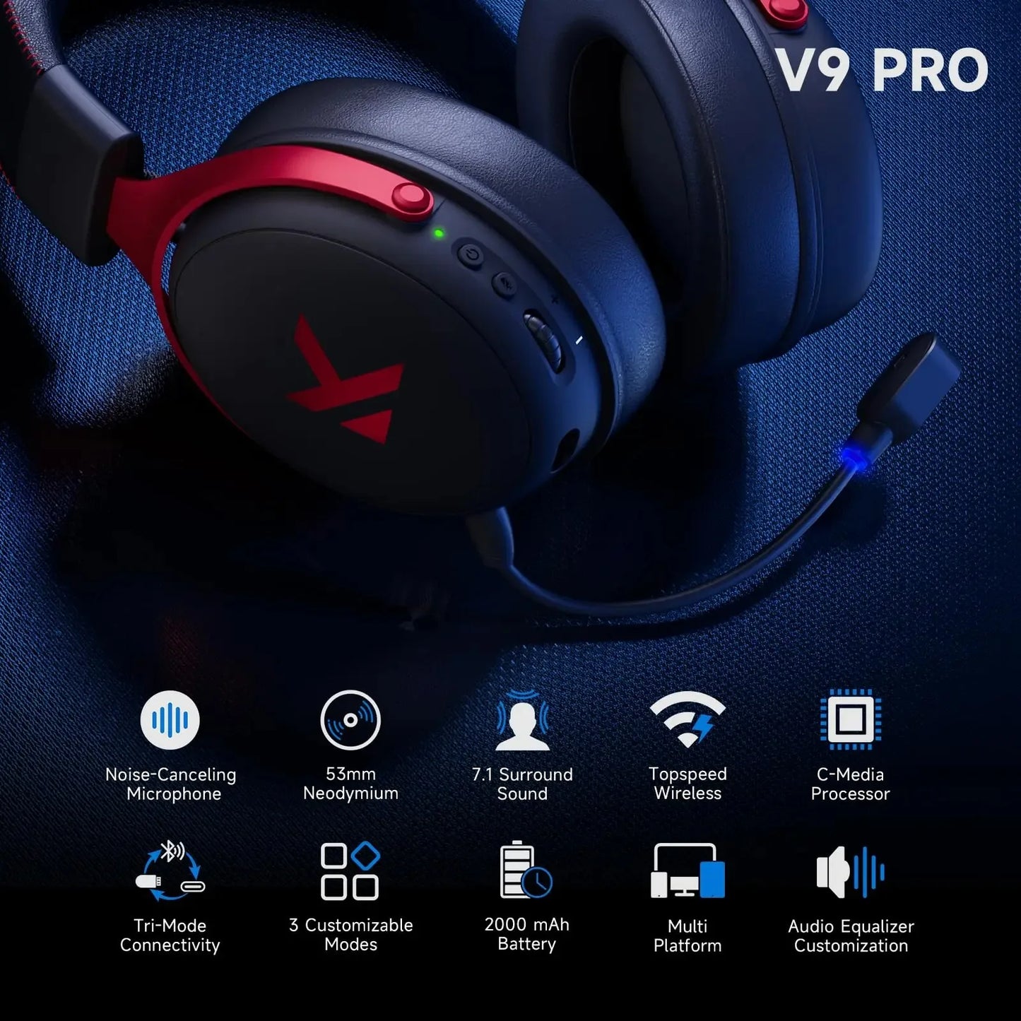 MCHOSE V9 Pro Wireless Gaming Headset Surround Sound Noise Canceling