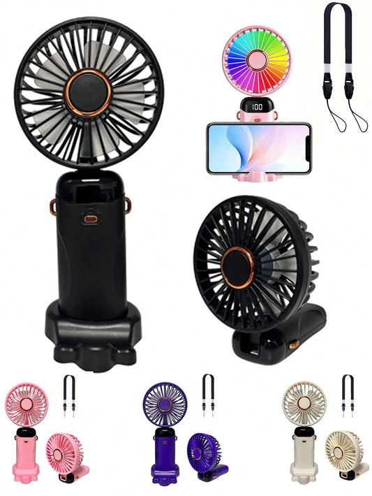 Handheld USB Rechargeable Mini Electric Fan Digital Display Neck Hanging