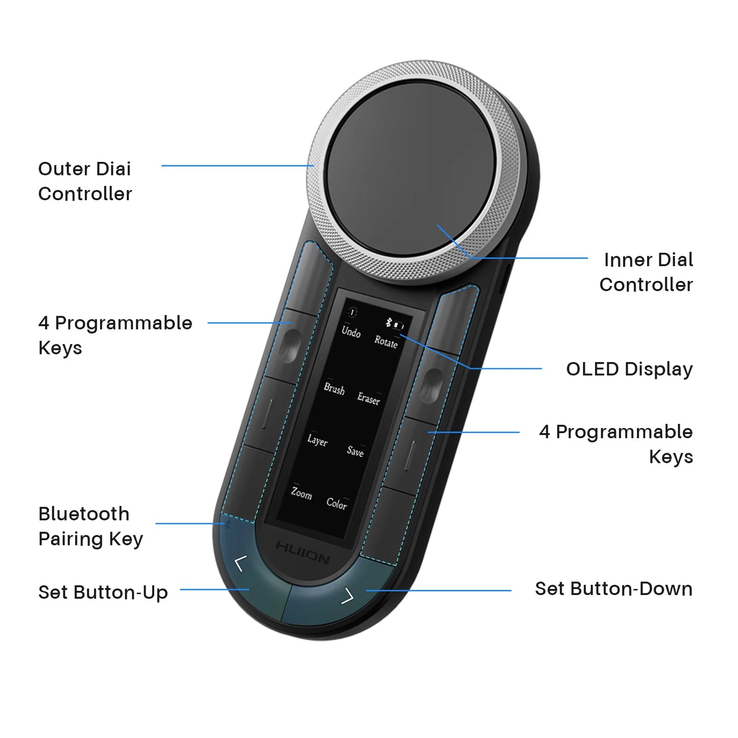 Huion Keydial Wireless Keyboard Controller Bluetooth Fits Windows Mac Android