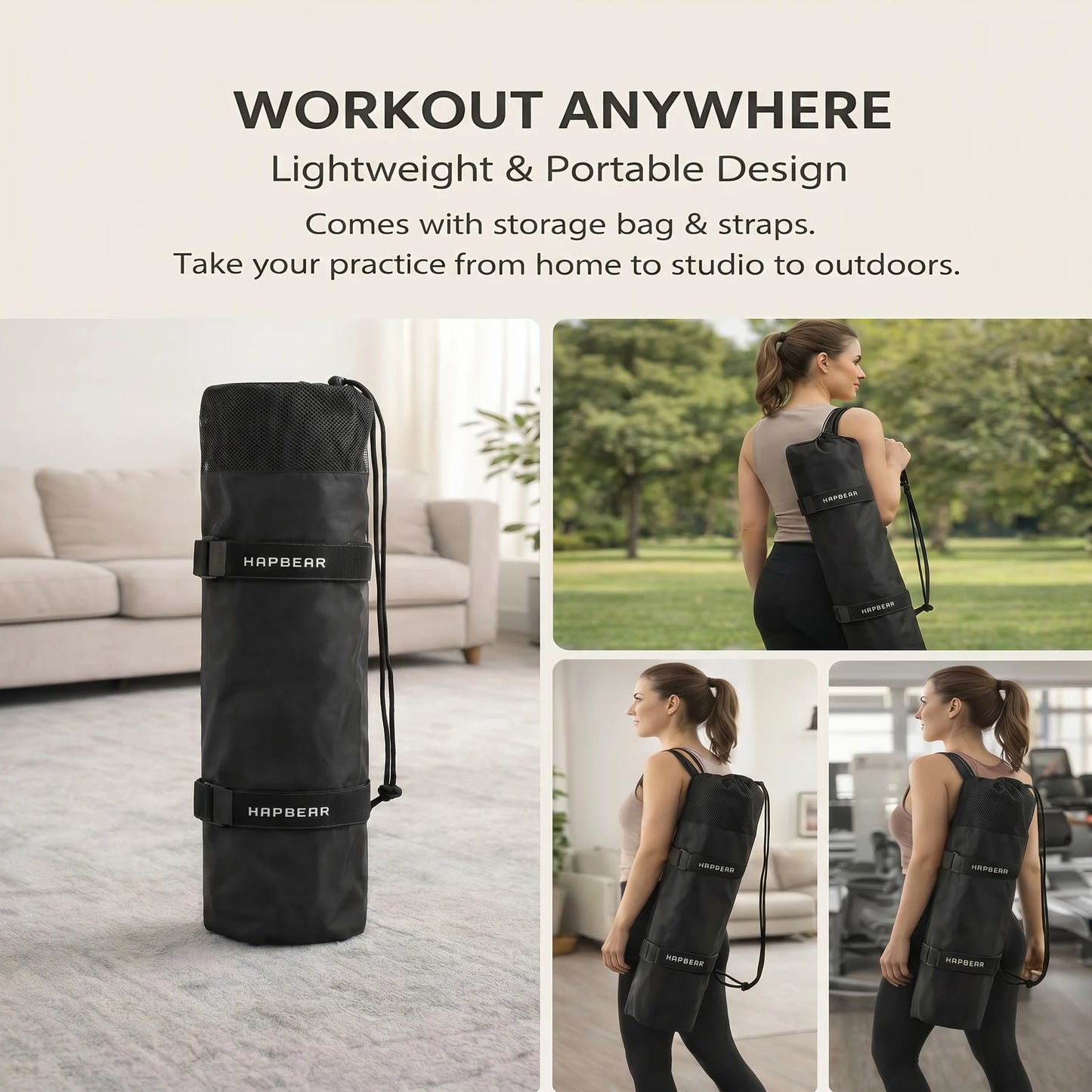 Hapbear TPE Non Slip Double Sided Yoga Mat With Bag