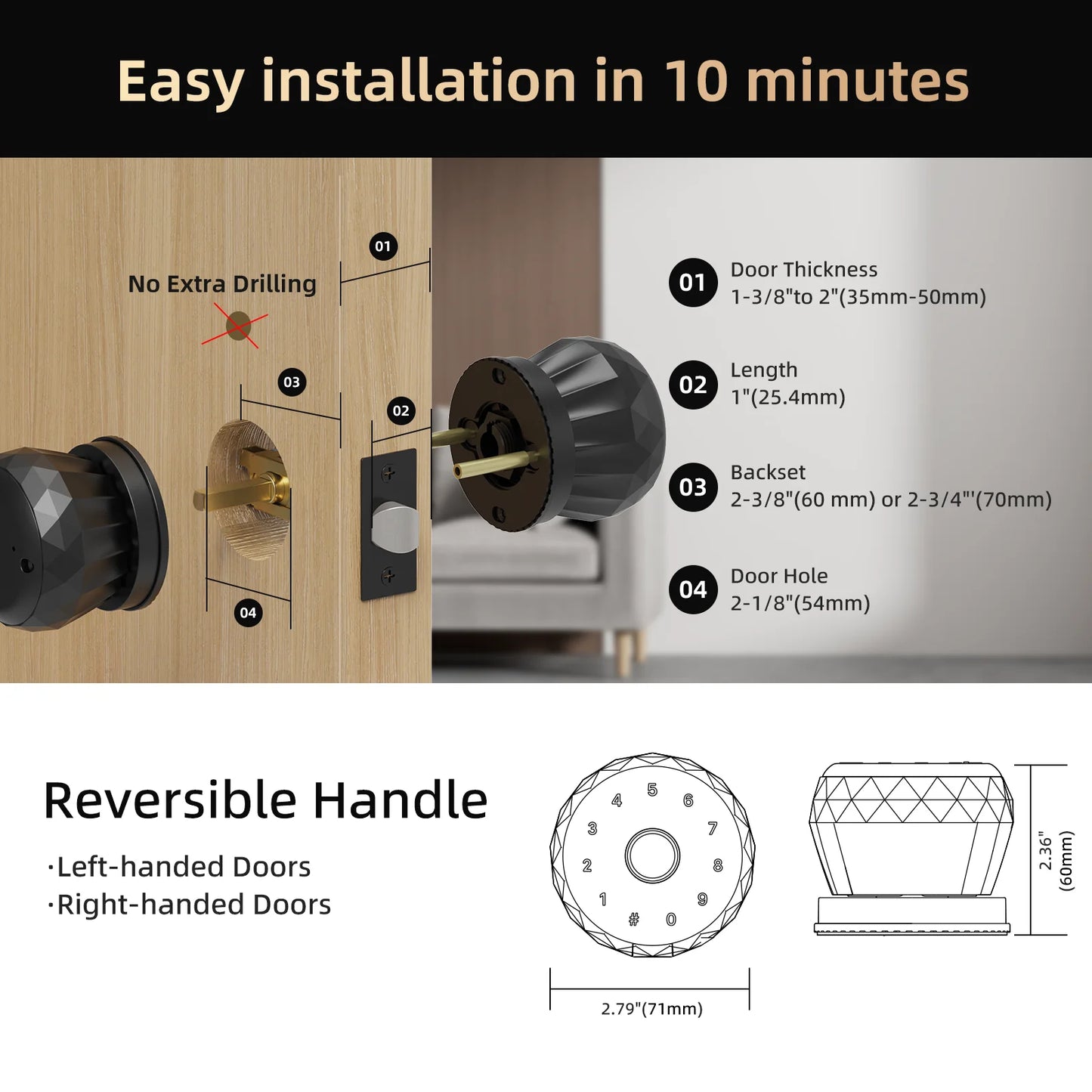 Viladepot Smart Lock Fingerprint Passcode Bluetooth Indoor Door