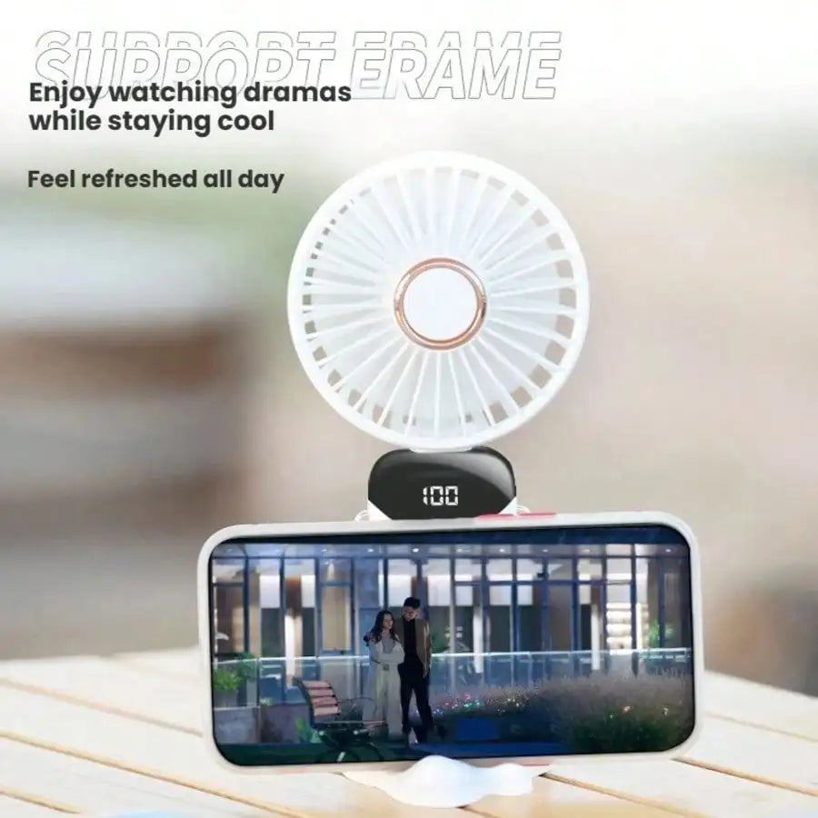 Handheld USB Rechargeable Mini Electric Fan Digital Display Neck Hanging