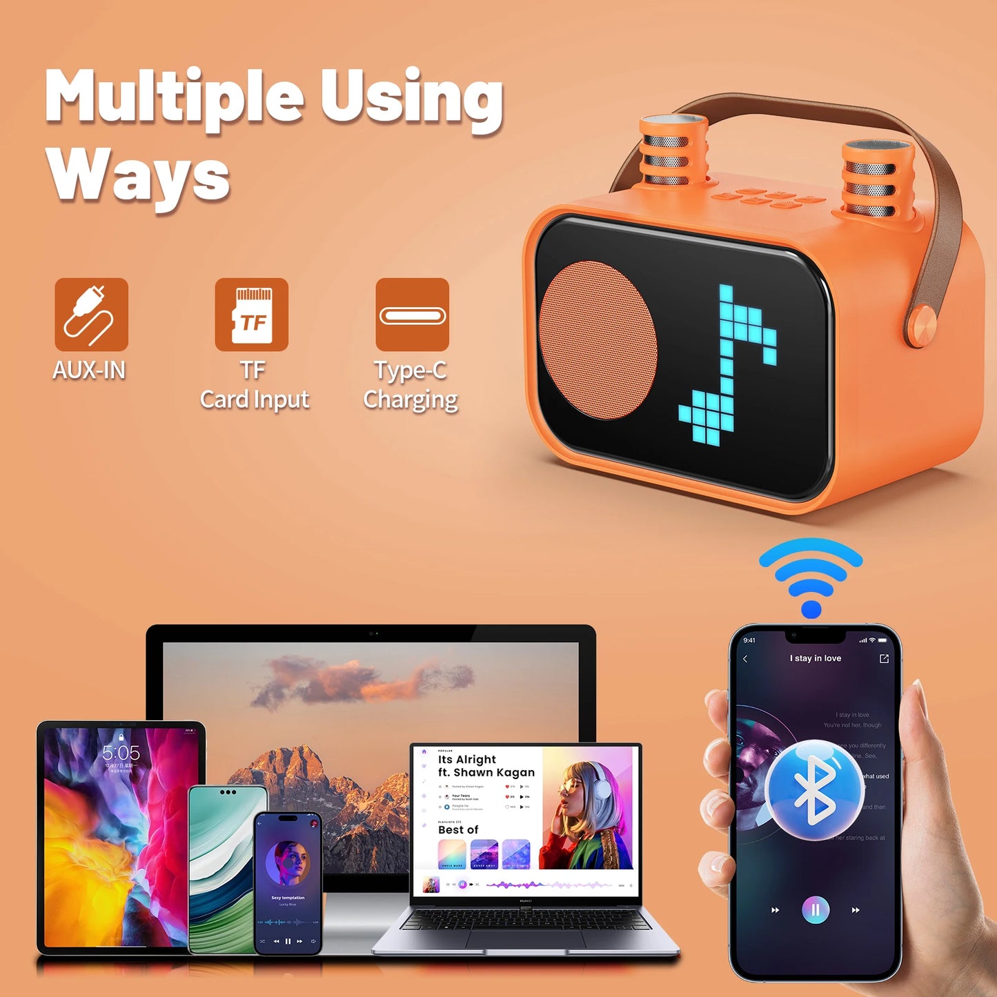 FanFun Portable Bluetooth Karaoke Machine With Two Wireless Microphones