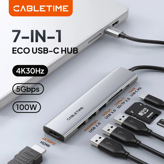 CABLETIME Multiport USB C Hub 4K HDMI 100W Power Dock