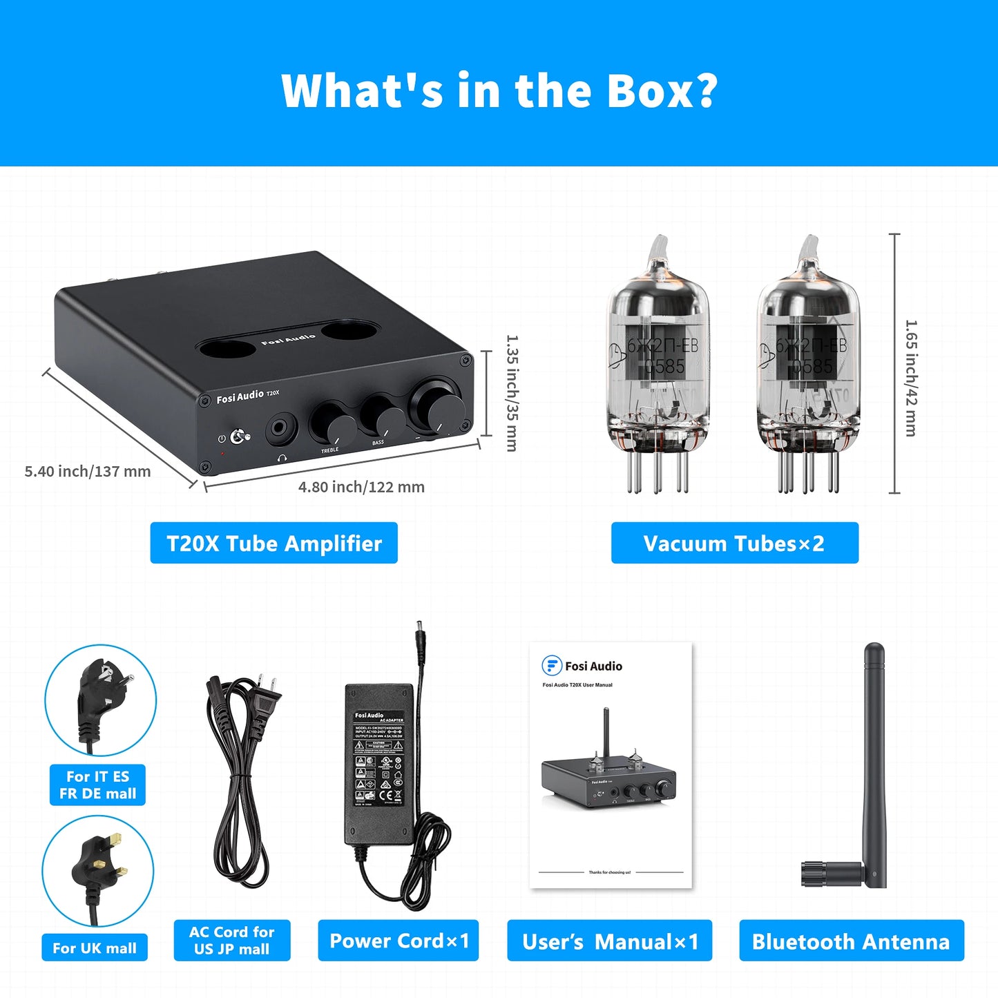 Fosi Audio T20X 100W Bluetooth Vacuum Tube Power Amplifier