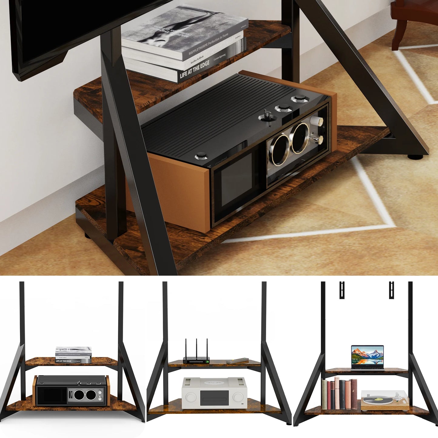 Unho Adjustable Height Rolling Floor Stand Professional Grade TV Bracket