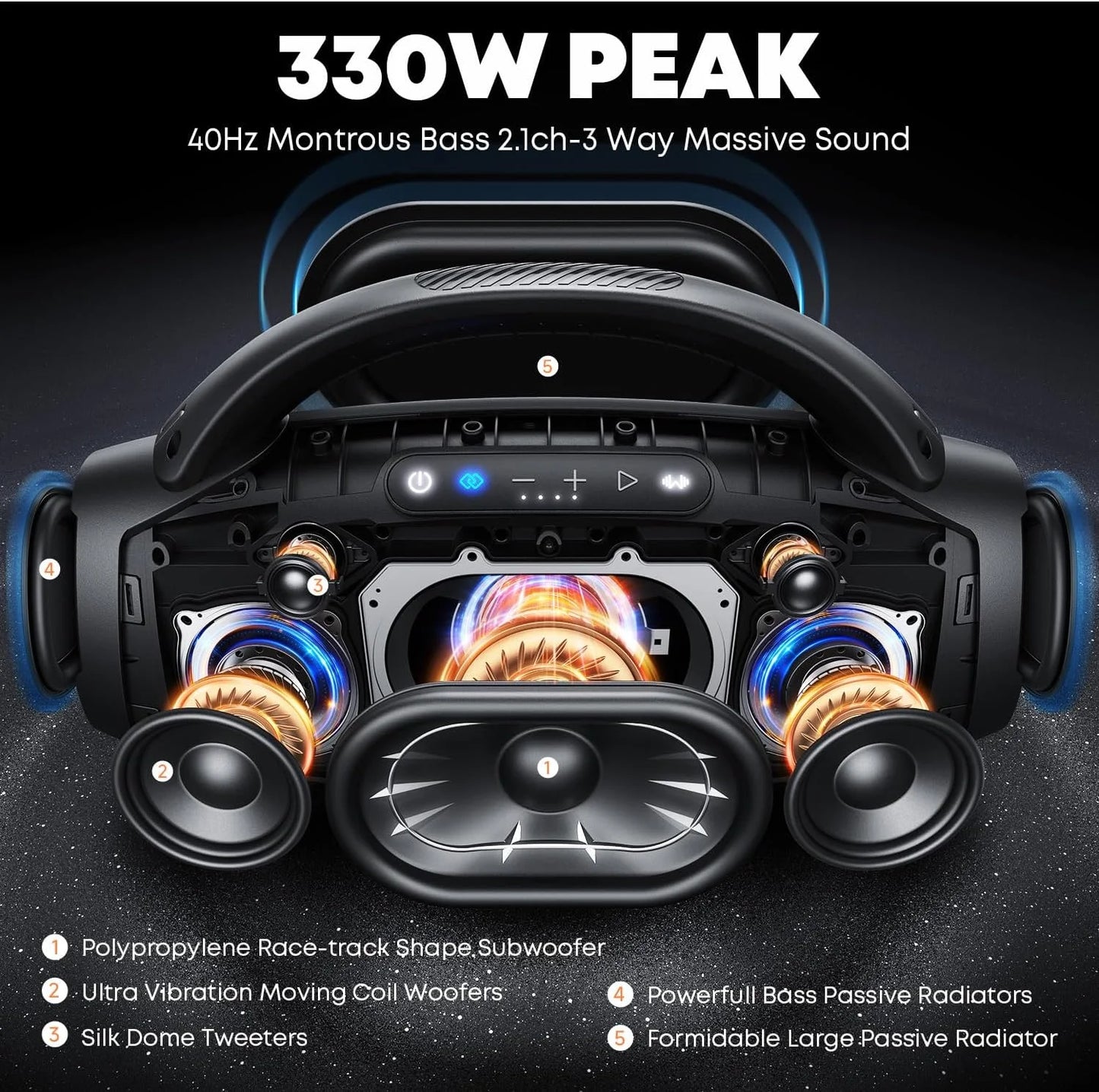 W-KING 330W Wireless Bluetooth Boom Box Waterproof Speaker For Outdoors