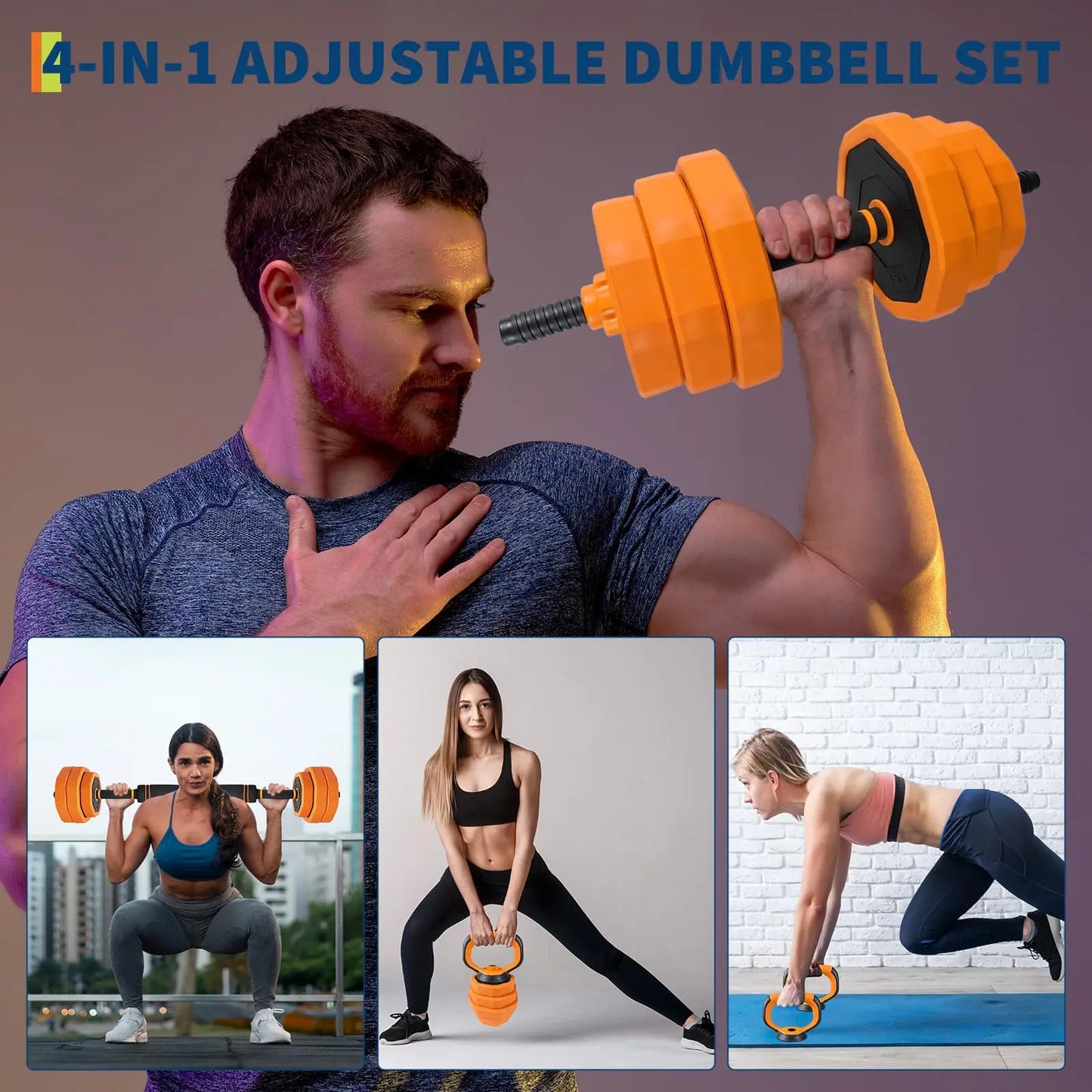 Adjustable Dumbbell Combo Converts To Barbell Kettlebell Home Gym Equipment