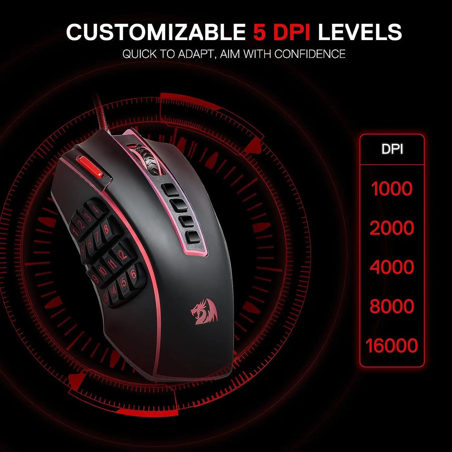 Redragon M990 MMO Gaming Mouse Wired RGB 23 Programmable Buttons