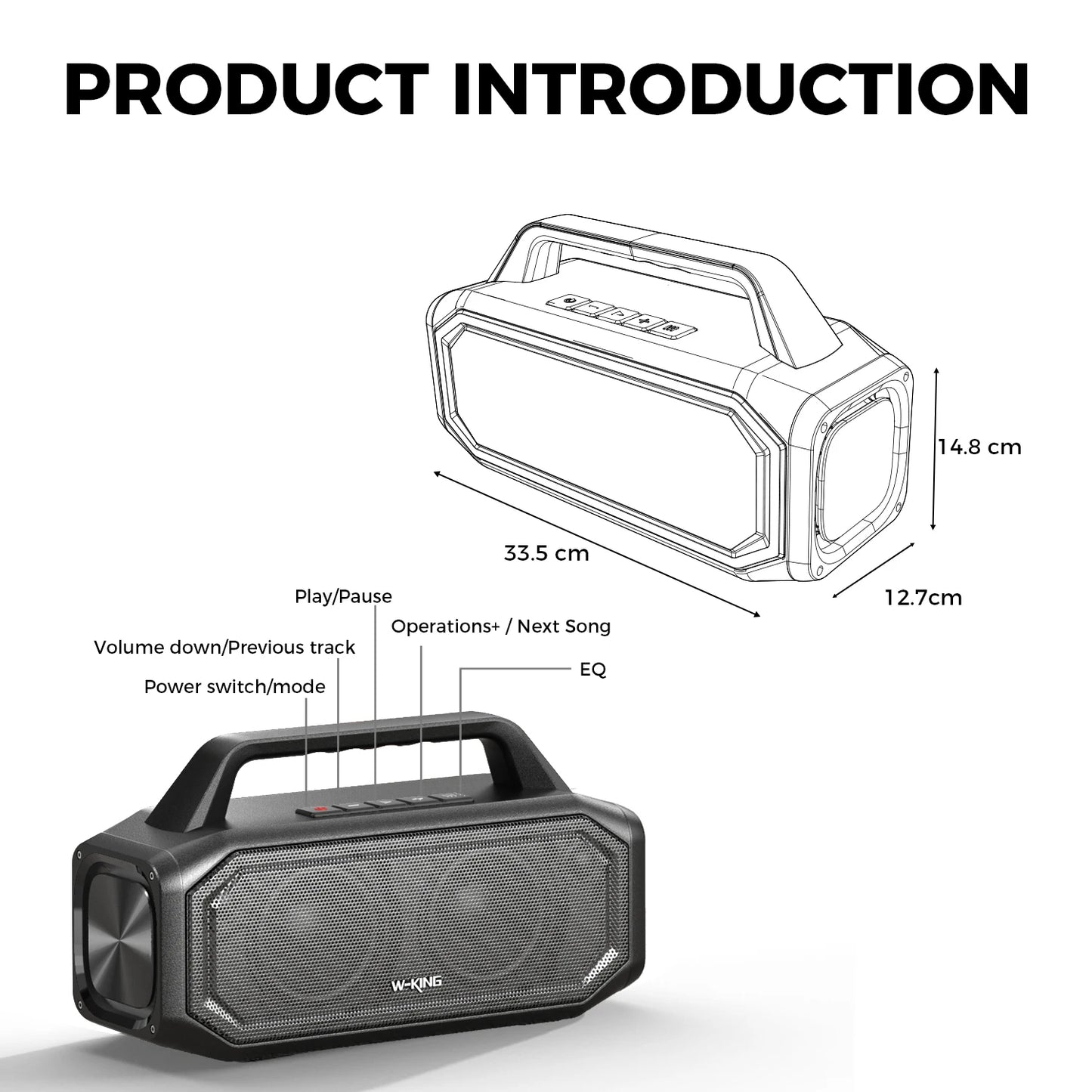 W-King 80W Portable Bluetooth Wireless Speaker Waterproof Bass Boost Outdoor