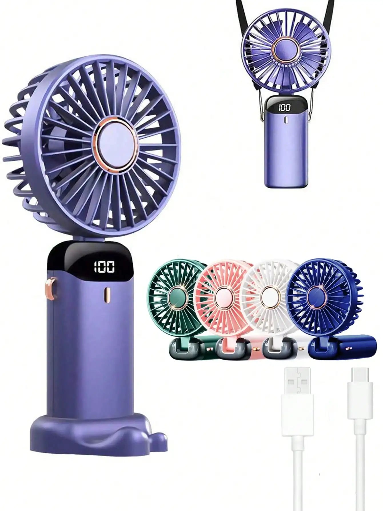 Portable Rechargeable USB Electric Fan With Digital Display Adjustable Speed